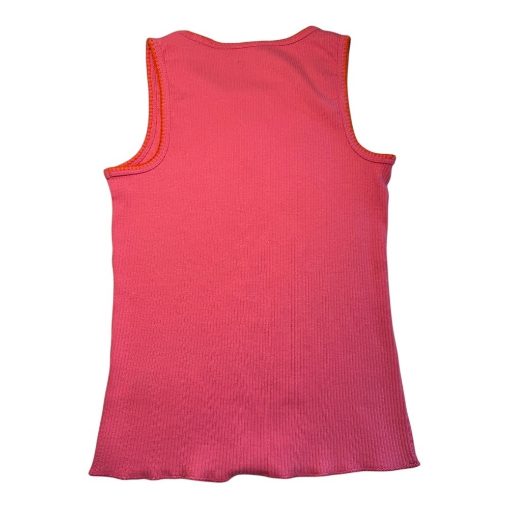 Crewcuts Pink Ribbed Tank Top Little Girls Size Large 10-11 Orange Heart Trim - Picture 2 of 4